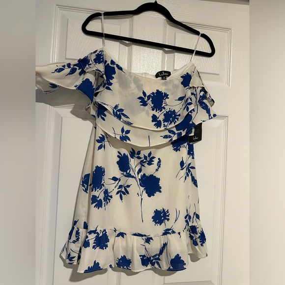Lulus- Talia White Floral Print Off-the-Shoulder Mini Dress - Picture 5 of 8